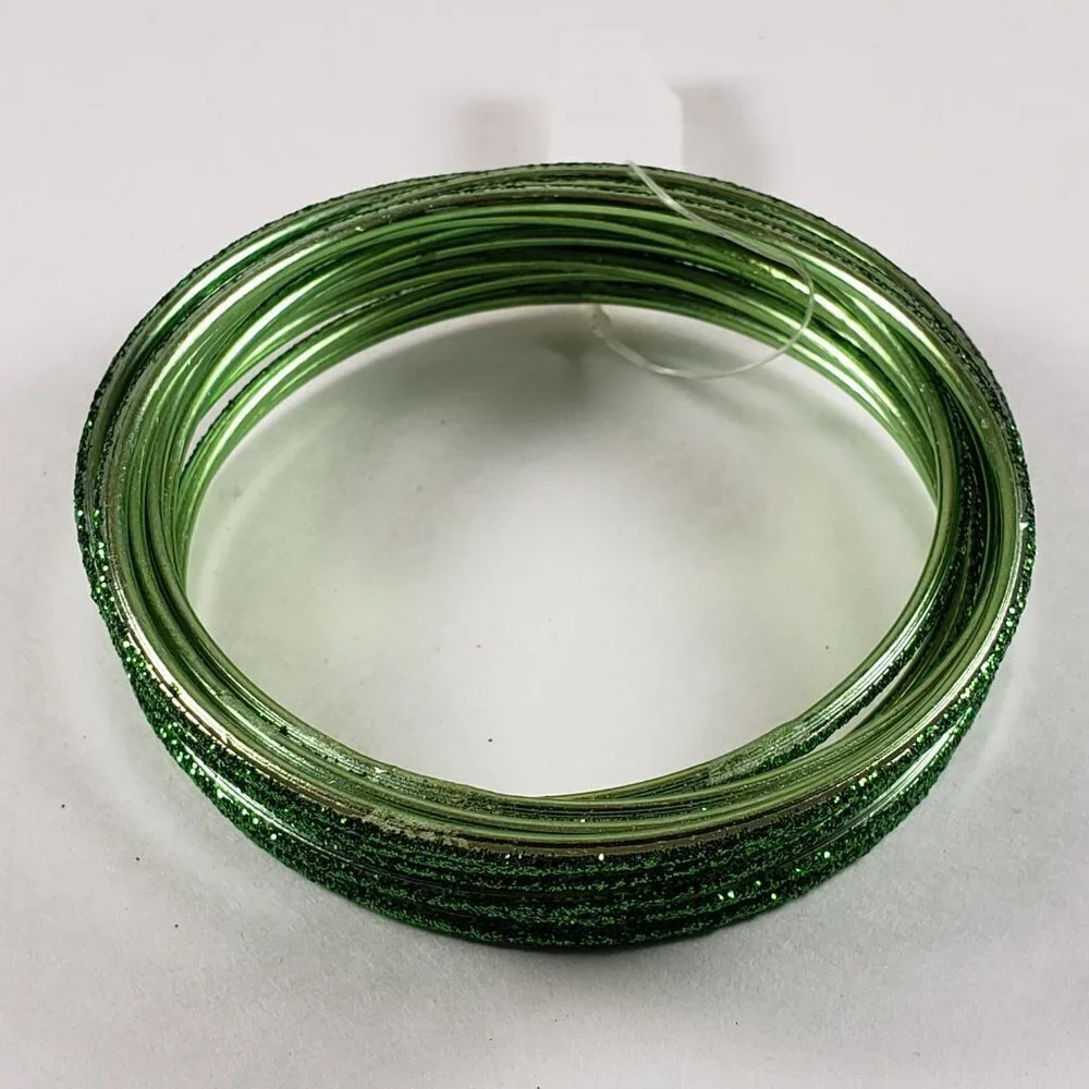 Women's Stunning Set of 10 Green Sparkling Bangle Bracelets, Size 8